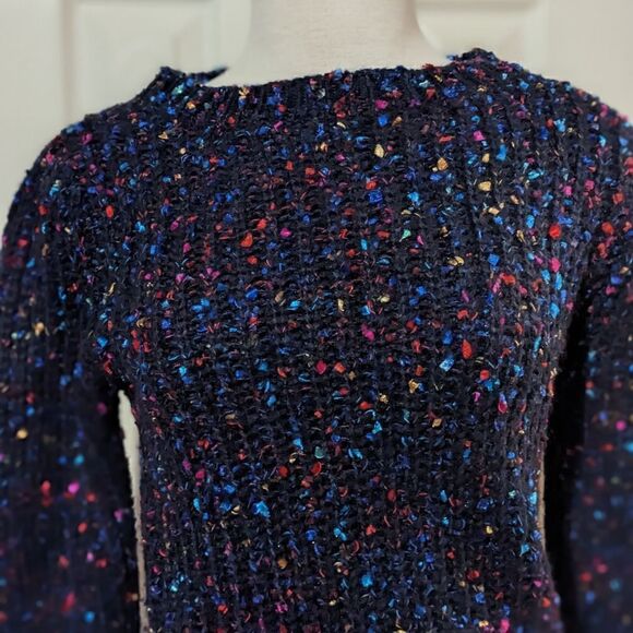 FEVER LONDON SWEATER MULTI COLOR OVER NAVY BLUE SIZE 4 MEDIUM - Picture 3 of 4